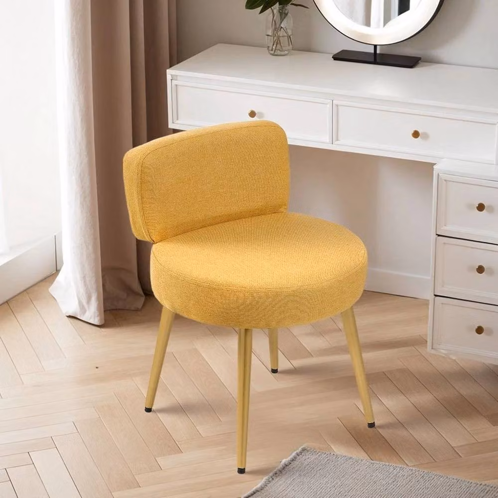 Kelvenix Yellow Fabric Dressing Table Stool Soft Pouffe with Metal Frame – 2