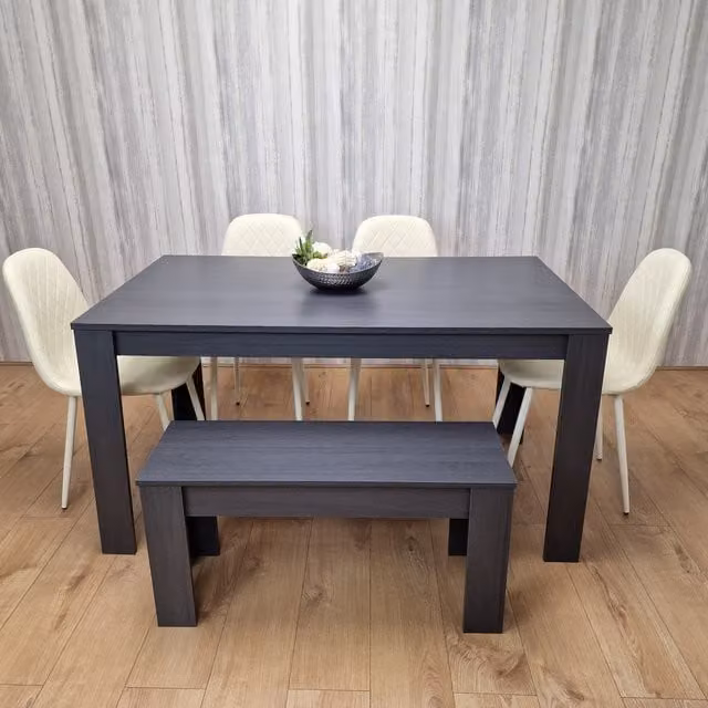 Kosy Koala Modern Rectangular Dining Set with Charcoal Table, 4 Grey Chairs, 4 Cream Diamond Stitched Chairs and 1 Bench
