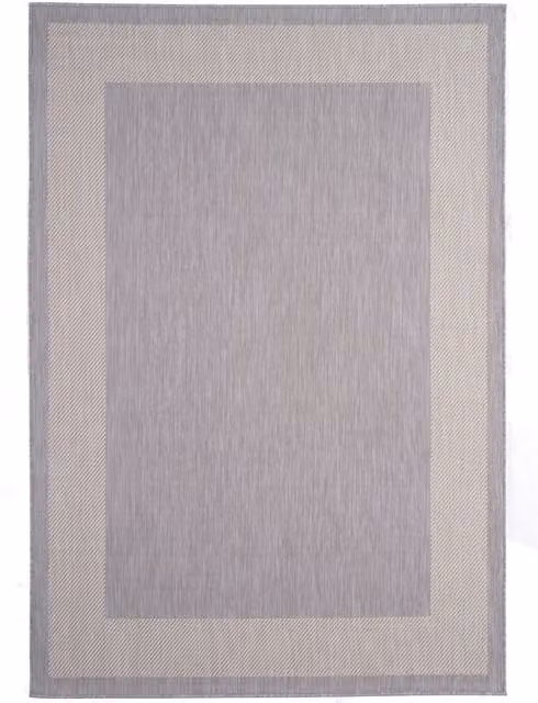 The Rugs Ecology Collection Striped Bordered Outdoor Rug in Grey, 160 cm