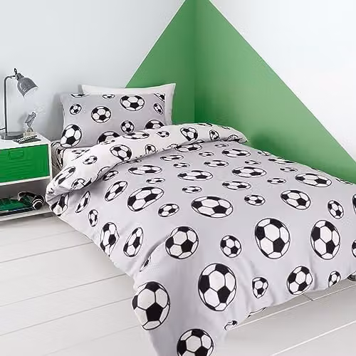 Catherine Lansfield Football Fleece Reversible Junior Duvet Cover and Pillowcase Set, Grey