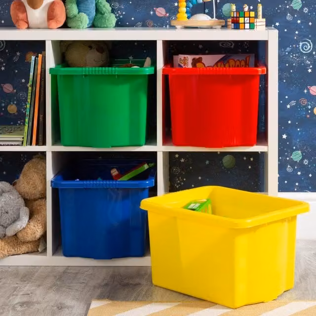 Wham Stack & Store 4x 24L Multicolour Stackable Plastic Storage Boxes with Handles – 1