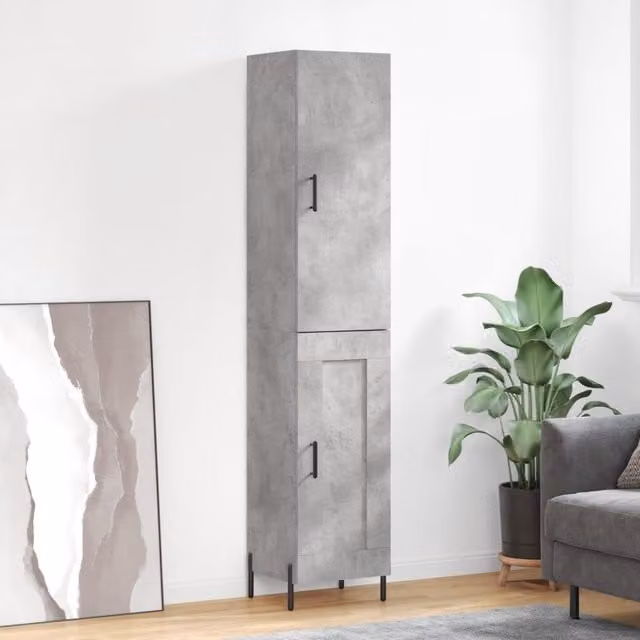 Berkfield Home Highboard in Concrete Grey, W/D/H: 34.5 x 34 x 180 cm
