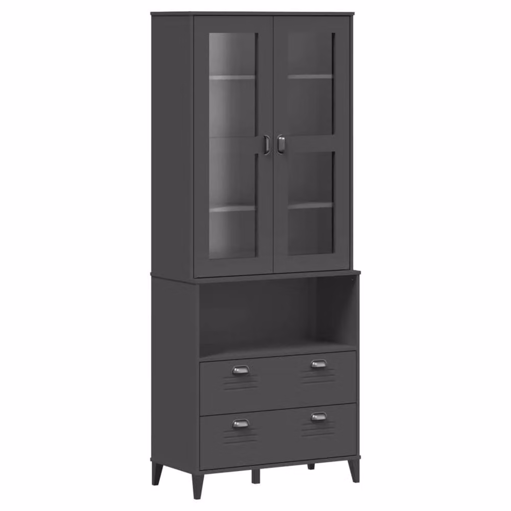 Berkfield Home VIKEN Highboard in Anthracite Grey, Solid Pine with Glass Doors, W/D/H: 80 x 40 x 200 cm – 2