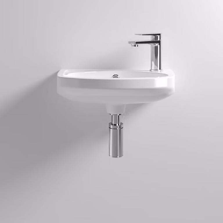 Nuie Melbourne Round Wall Hung Ceramic Bathroom Basin in White, Diameter: 45 cm
