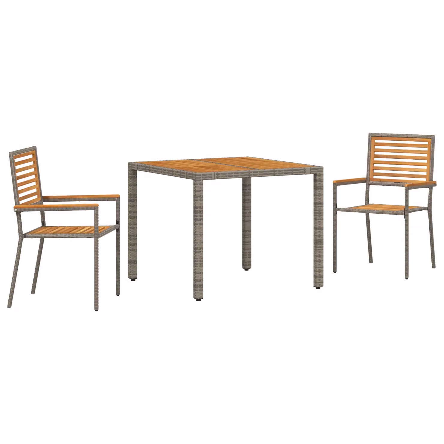 Berkfield Home 3 Piece Grey Poly Rattan and Acacia Wood Garden Dining Set – 2