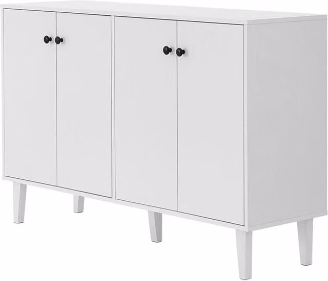 Hinsinc Modern White Lacquered Wood 4-Door Sideboard Storage Cabinet