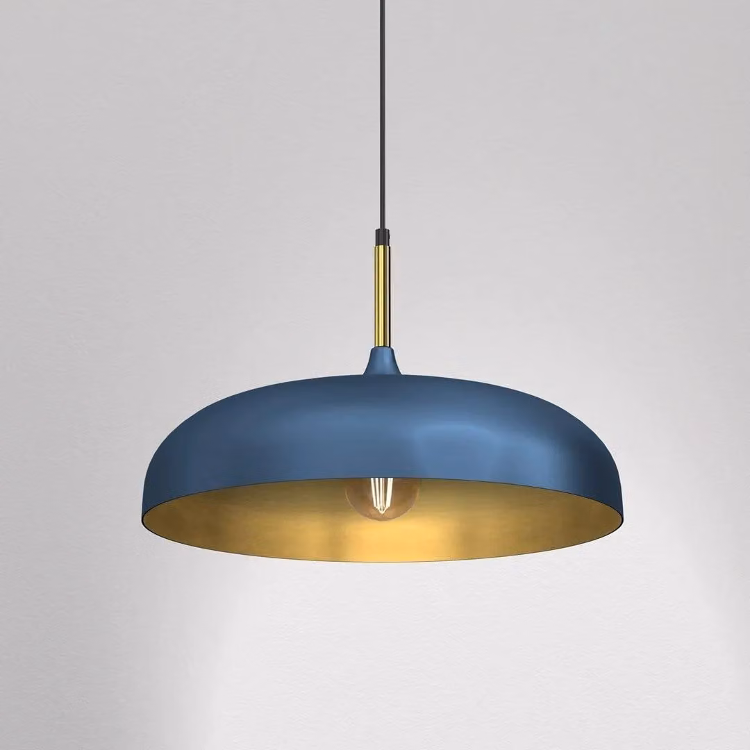 Milagro Lincoln Blue Scandinavian Style Dome Pendant Lamp with Gold Interior, Diameter: 45 cm – 4