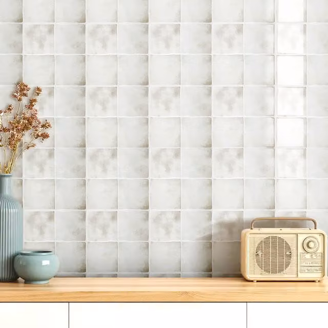 Livingandhome Set of 10 Self Adhesive 3D Square Tile Wallpaper Stickers, White, 23 x 23 cm