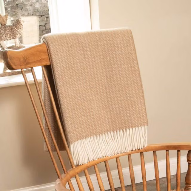 Native Natural Beige Checked Wool Blanket