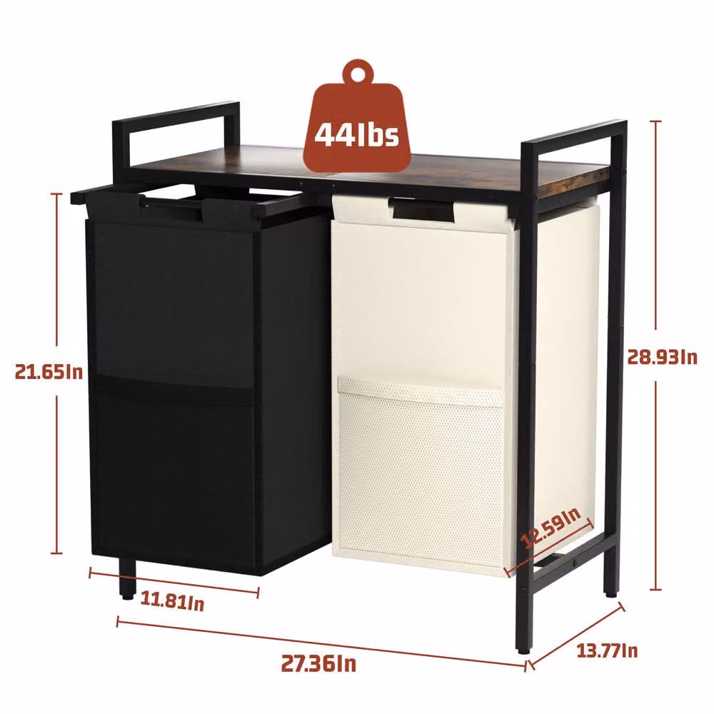 Huhote 2 Compartment Dirty Laundry Basket with Removable Bag in Black and Multicolour – 6