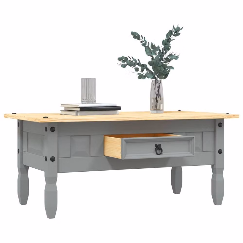 Berkfield Home Corona Range Mexican Pine Coffee Table in Grey, W: 100 cm, D: 55 cm, H: 45 cm – 3