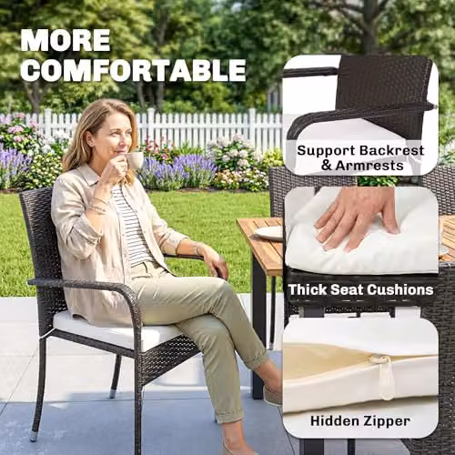 Outsunny 7 Piece Rattan Garden Furniture Set in White and Beige with Acacia Wood and Metal Frame, W/D/H: 150 x 80 x 76 cm – 6