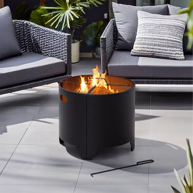 Sunjoy Black Steel Outdoor Fire Pit Bowl with Fire Poker