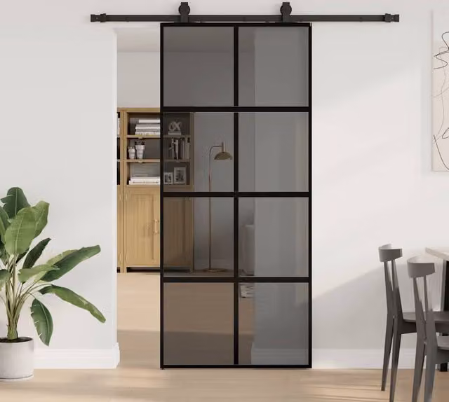 Berkfield Home Modern Black Sliding Glass Door with Hardware Set W: 90 cm, H: 205 cm – 1