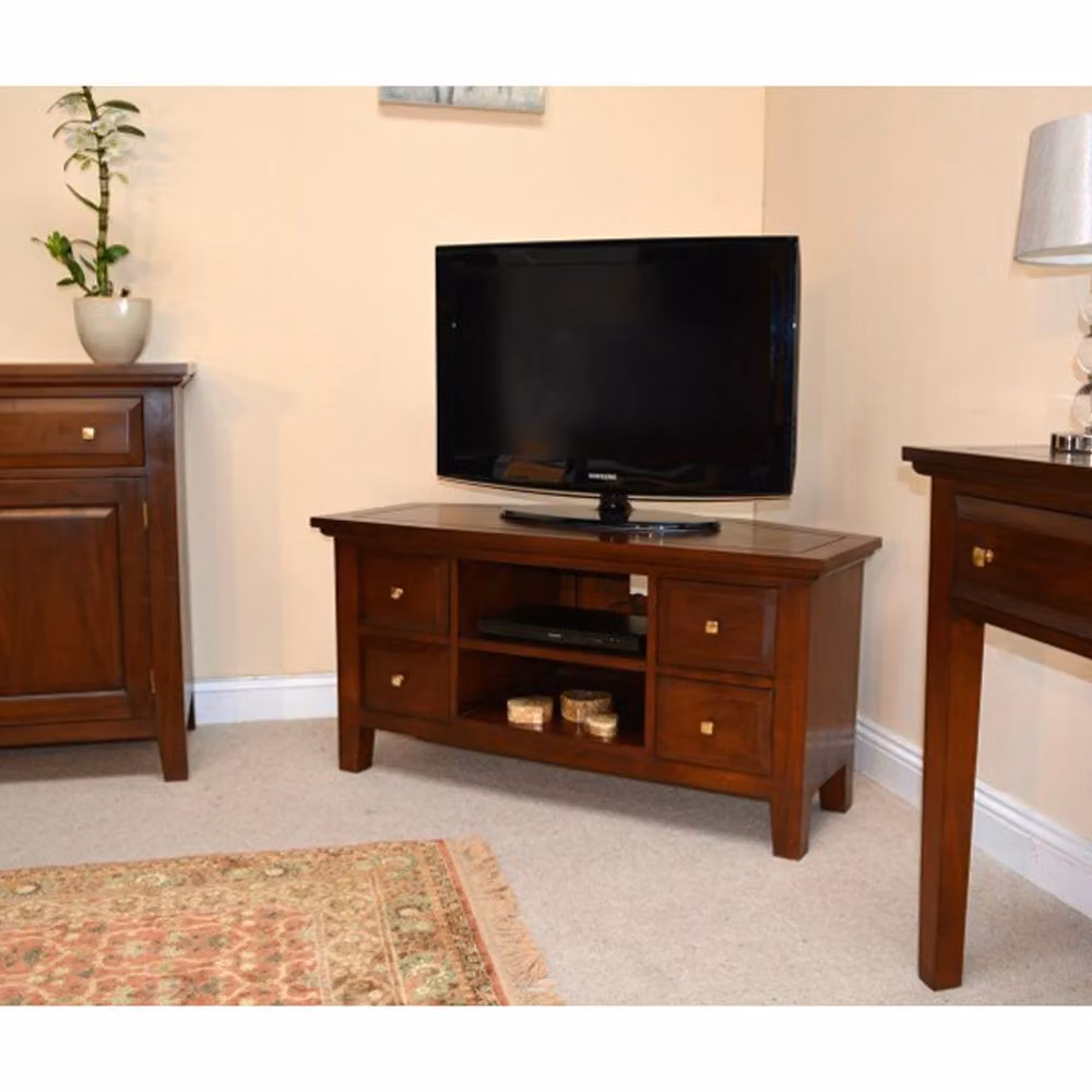 Lock Stock and Barrel Furniture Ltd New York Corner TV Unit in Brown Mahogany Wood, W110 x D50 x H56 cm – 2