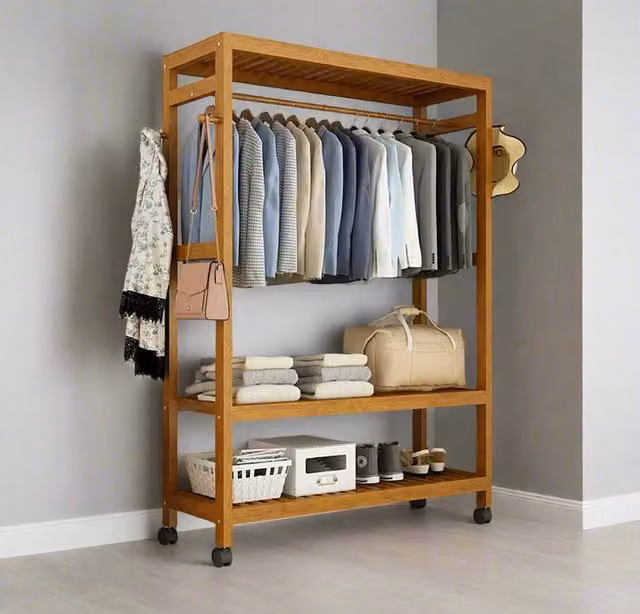 Modcraft Heavy Duty Bamboo Wooden Clothes Stand in Brown, W/D/H: 165 x 35 x 35 cm – 1