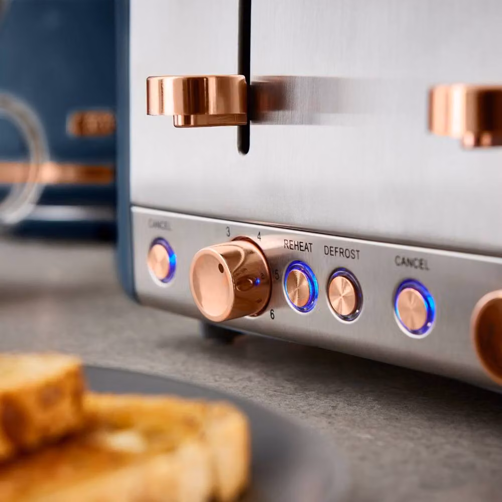 Tower Cavaletto 1.7L Rapid Boil Jug Kettle and 4 Slice Toaster Bundle in Midnight Blue with Rose Gold Accents – 5