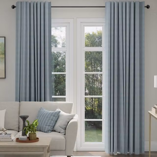 Ante Decor Latham Made To Measure Blue On Blue Striped Cotton Blackout Curtains