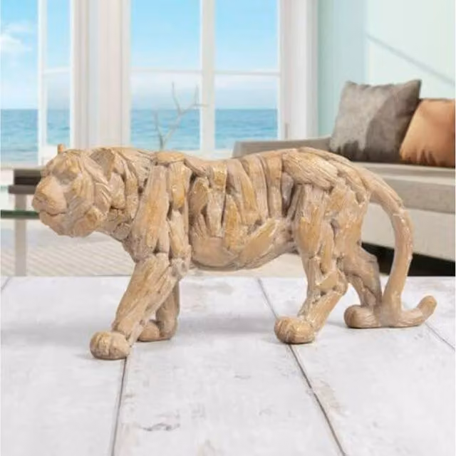 Marco Paul Rustic Tiger Ornament with Driftwood Effect in Brown
