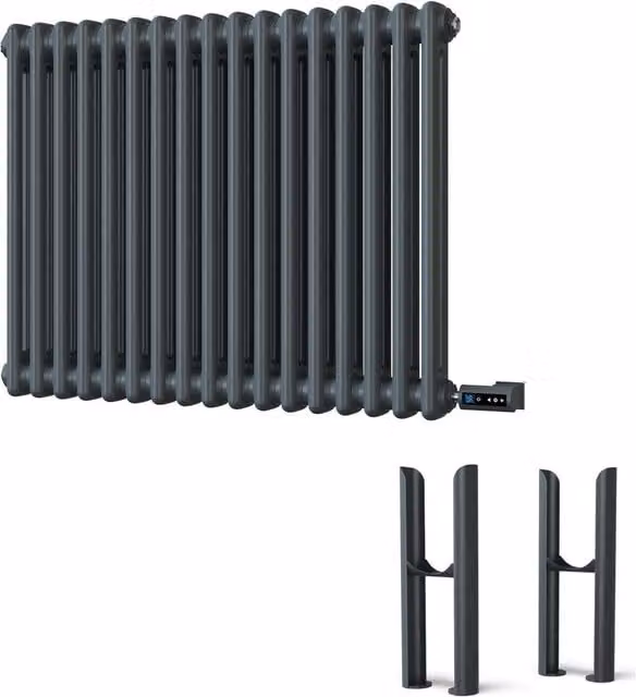 UK Radiators Alpha 2 Column Electric Radiator in Anthracite Grey with WiFi App Control, H 76.8 cm x W 60 cm