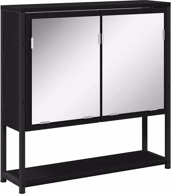 Berkfield Home Modern Black Oak Bathroom Mirror Cabinet with Hinged Doors and Internal Shelves, W: 60 cm, H: 60 cm, D: 16 cm