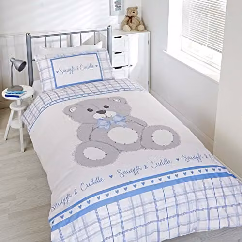 Rapport Home Snuggle and Cuddle Polycotton Childrens Duvet Cover and Pillowcase Set with Animal Design in Blue and Red, W/H: 135 x 200 cm