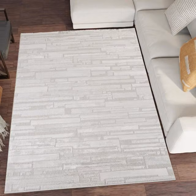 Desire Rugs Hamilton Modern Sheen Area Rug in Silver with Bold Geometric Design, W/D: 290 x 200 cm