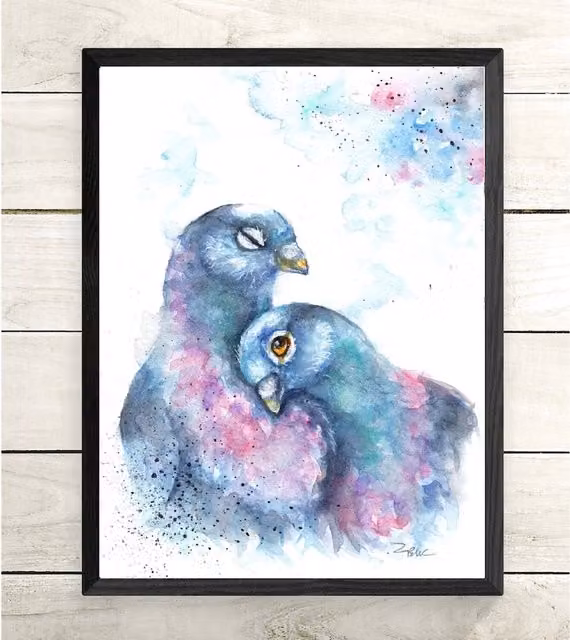 Be Coventry Pigeons Framed Paper Poster in Blue and Black, 29.7 cm