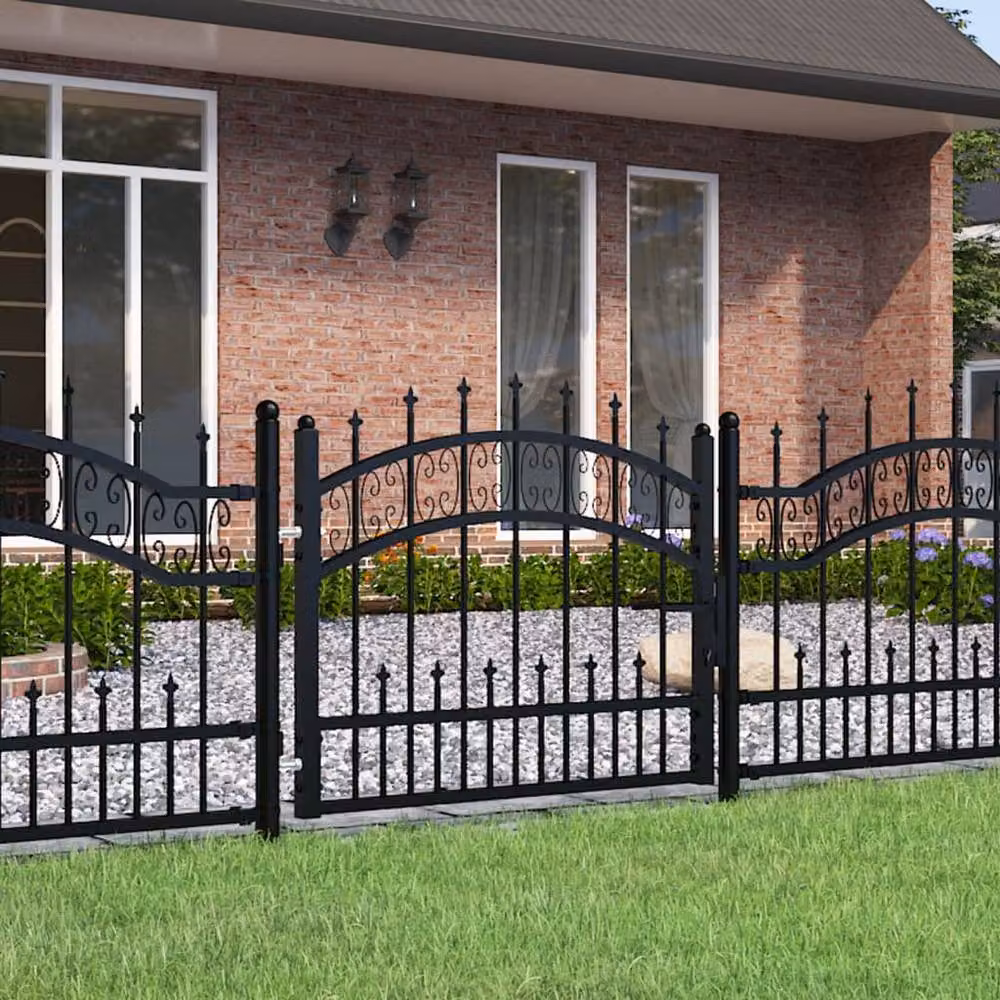 Berkfield Home Spear Top Fence Gate, Black Powder-coated Steel, W: 103 cm, H: 120 cm – 2