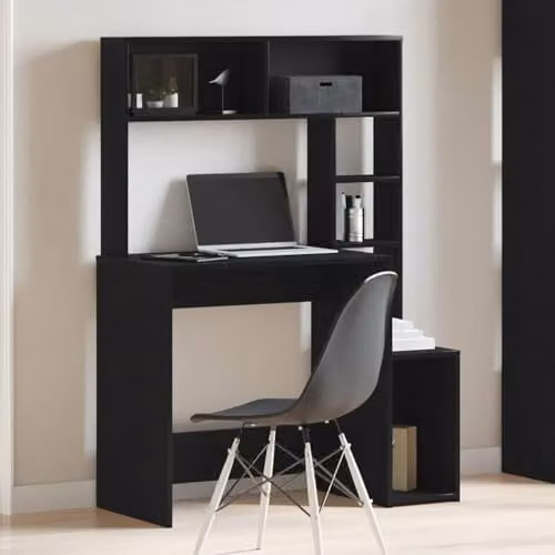 vidaXL Modern Writing Desk with Shelves in Black, W: 100 cm, D: 45 cm, H: 140 cm – 2