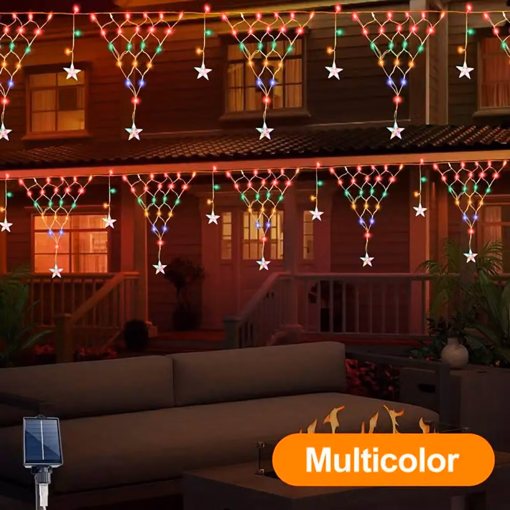 Living and Home Solar-Powered RGB LED Star Net Curtain Lights in Multicolour – 2