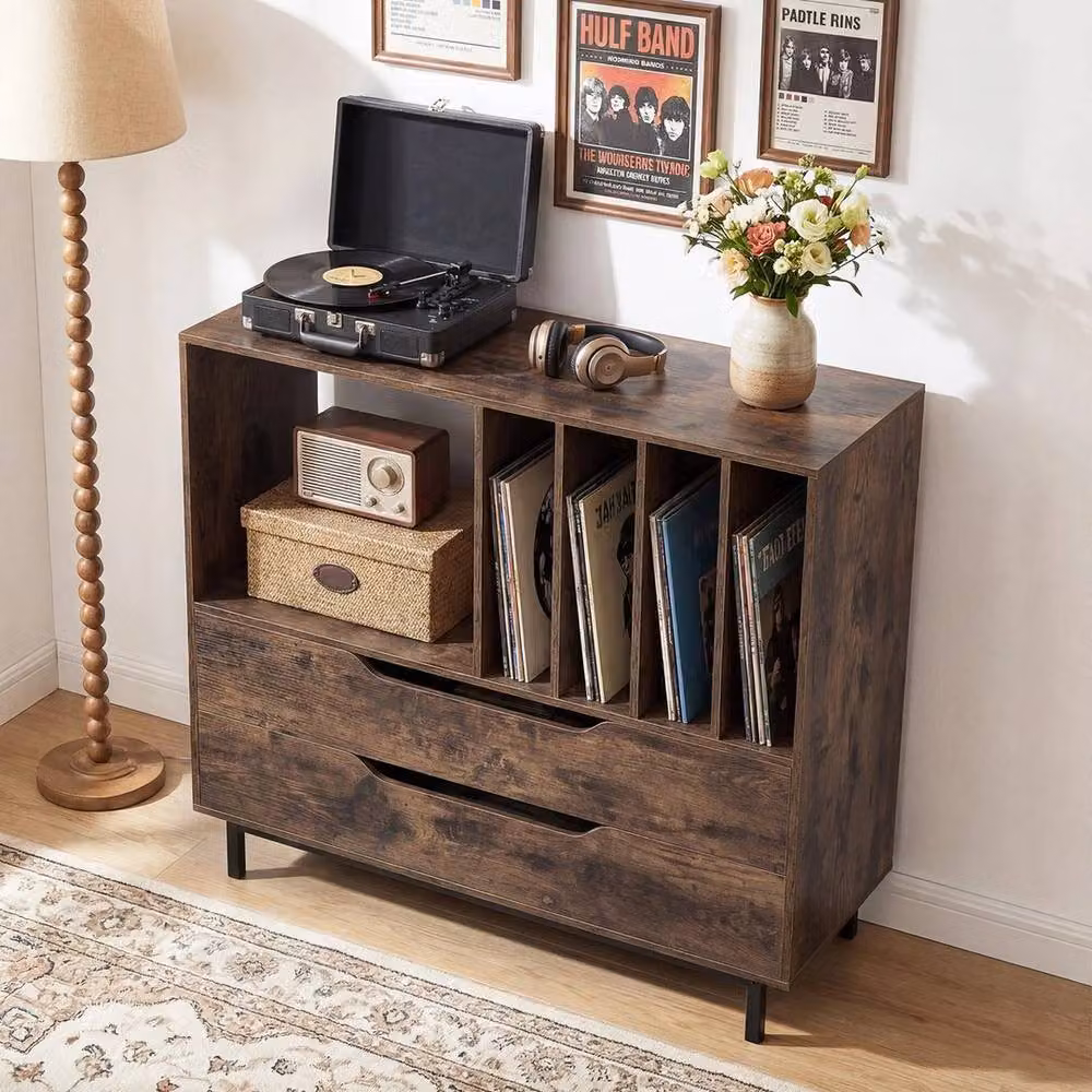 Kelvenix Mid-Century Retro Vinyl Record Storage Cabinet in Brown – 4