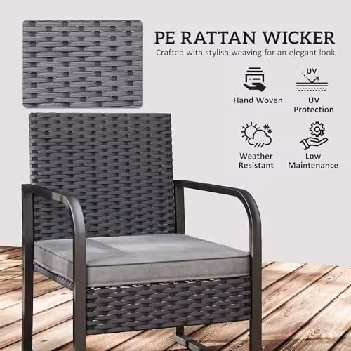 Outsunny 3 Piece Rattan Garden Bistro Set with Cushions in Black – 4