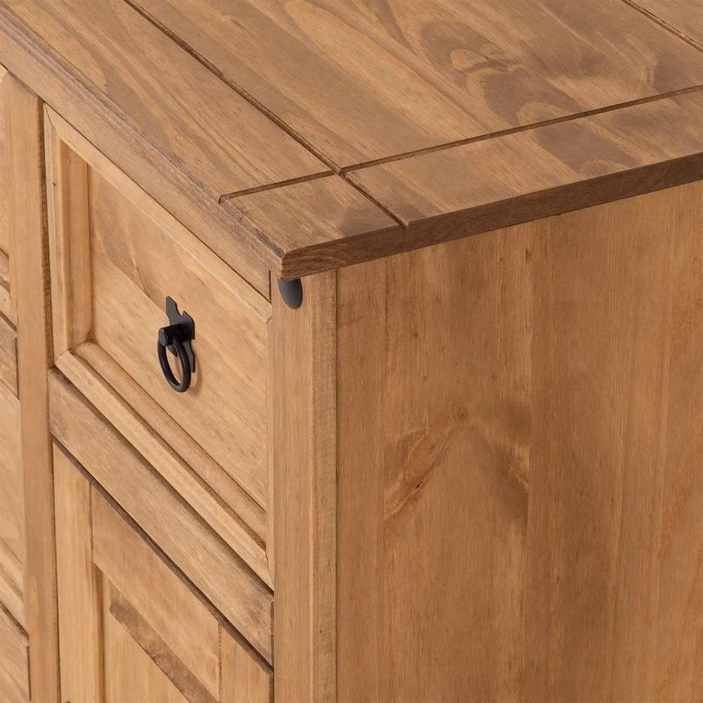 Seconique Corona Essentials 2 Door 5 Drawer Sideboard in Rustic Waxed Pine, Brown and Beige – 3
