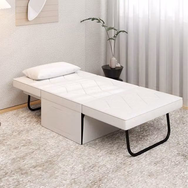 COSTWAY Single Sofa Chair Sleeper with Ottoman in White