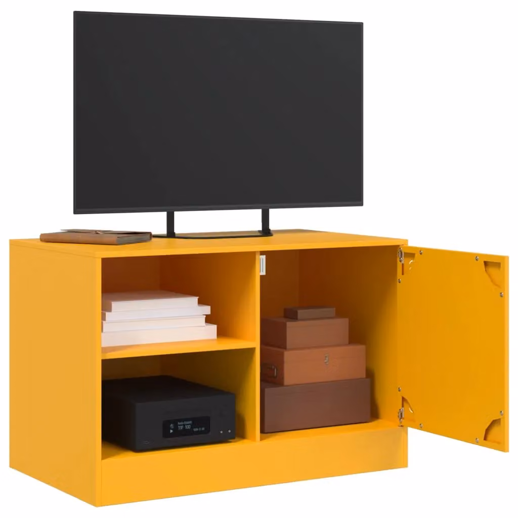 Berkfield Home TV Cabinet in Mustard Yellow Metal, W: 67 cm, D: 39 cm, H: 44 cm – 5