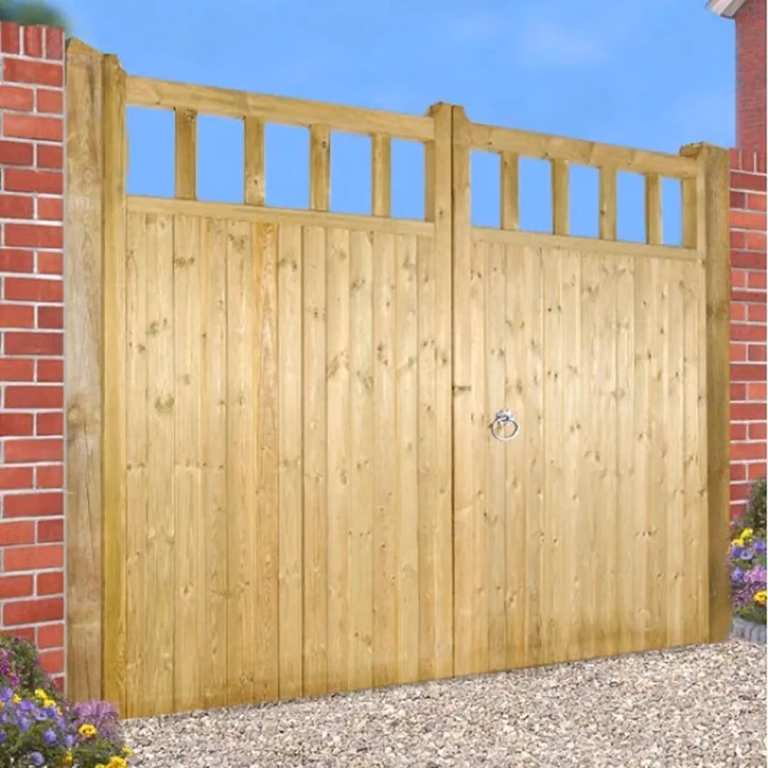 Burbage Iron Craft Quorn Tall Double Garden Gate, Pressure Treated, Brown, W: 360 cm, H: 180 cm – 1