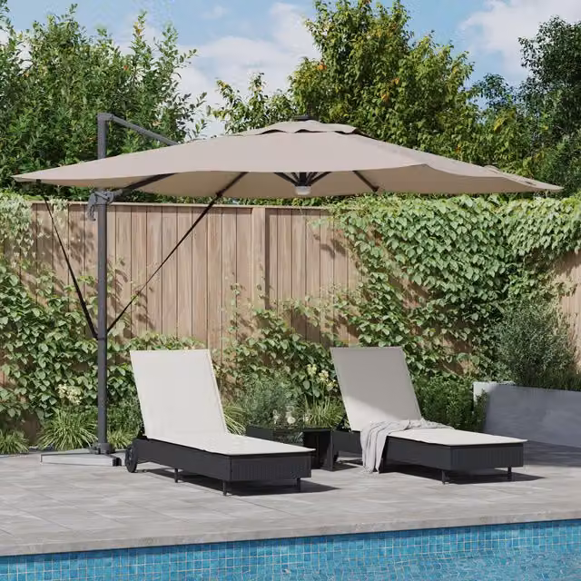 Berkfield Home Roma Cantilever Parasol with LEDs in Taupe/Beige, Aluminium, W/D/H: 286 x 285 x 270 cm
