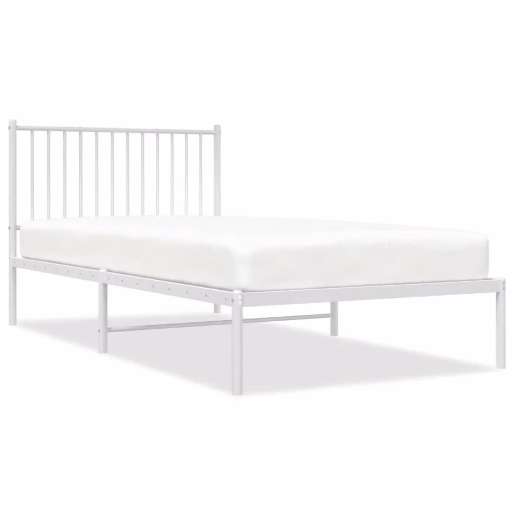Berkfield Home Metal Bed Frame with Headboard in White, W/D/H: 100 x 200 cm – 2