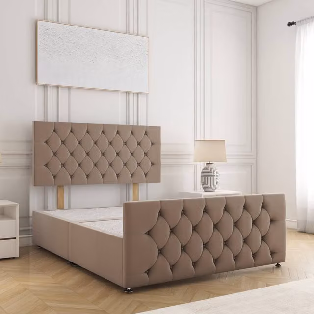 BSSPOKE Maya Super King Plush Velvet Divan Bed with 24 inch Headboard in Bronze, W/D/H: 200 x 200 cm