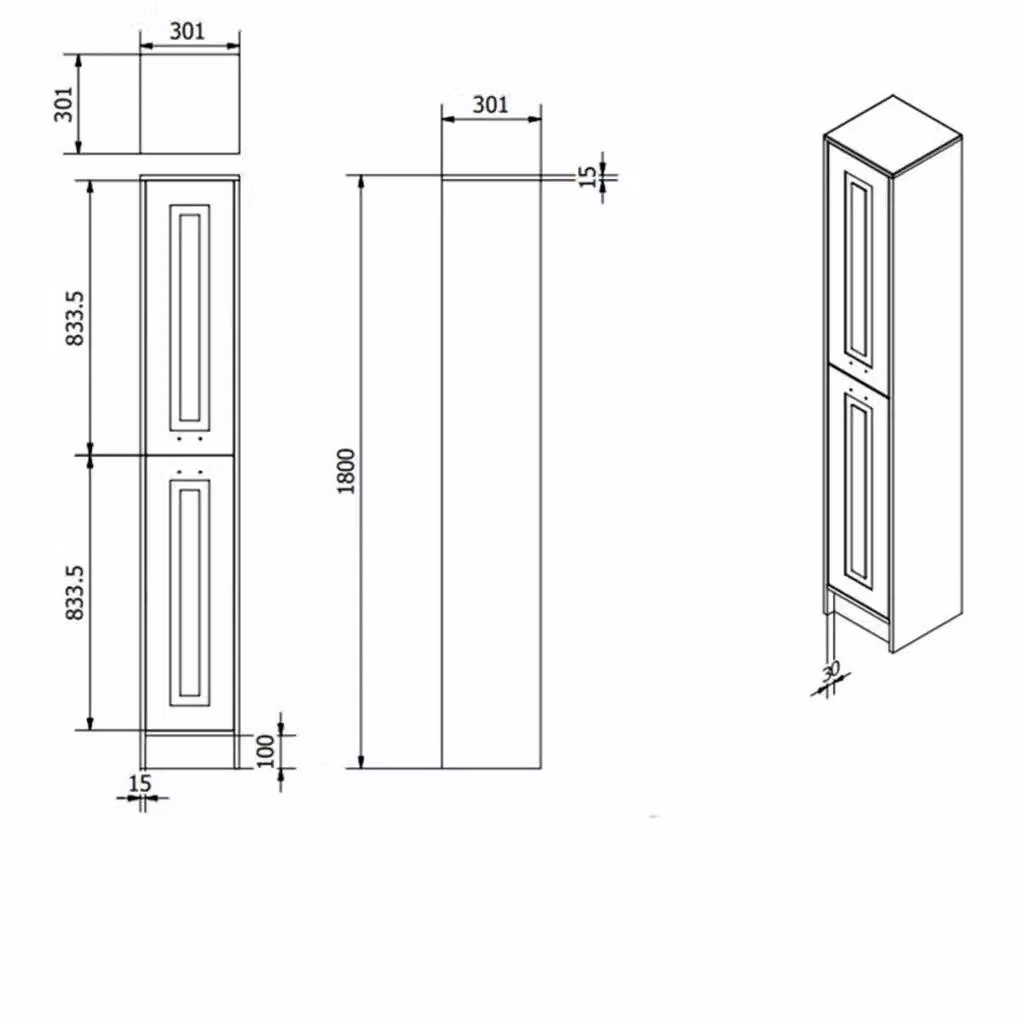 Clifton Matt Anthracite Grey 2-Door Bathroom Standing Tall Unit, W/D/H: 30 x 30 x 180 cm – 2