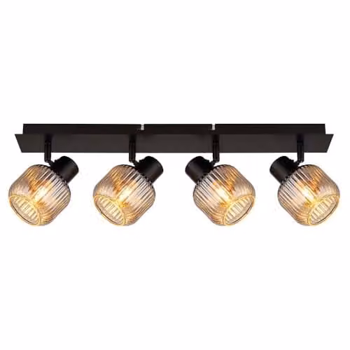 Nowa Netlighting Tom Ceiling Spotlight Bar in Matt Black with Smoke Glass Shades, Adjustable, 4x E14, W/D/H: 160 x 9.8 x 13.7 cm – 1