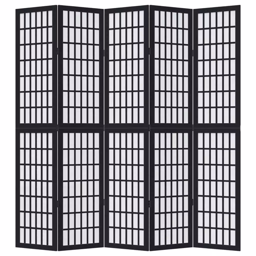 Berkfield Home 5-Panel Room Divider in Black Solid Paulownia Wood – 2