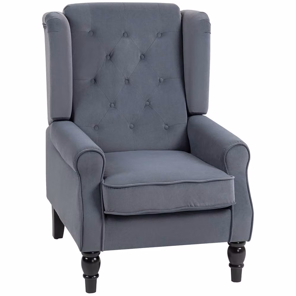 Wyld Haus Vanola Grey Velvet Retro Wingback Armchair with Diamond Button Tufting – 2