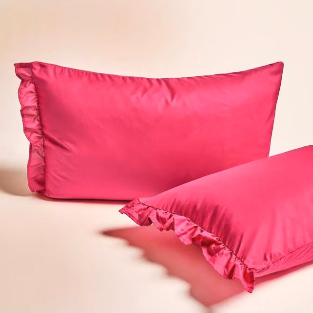 OHS Pink Frill Edge Breathable Duvet Cover and Pillowcase Set