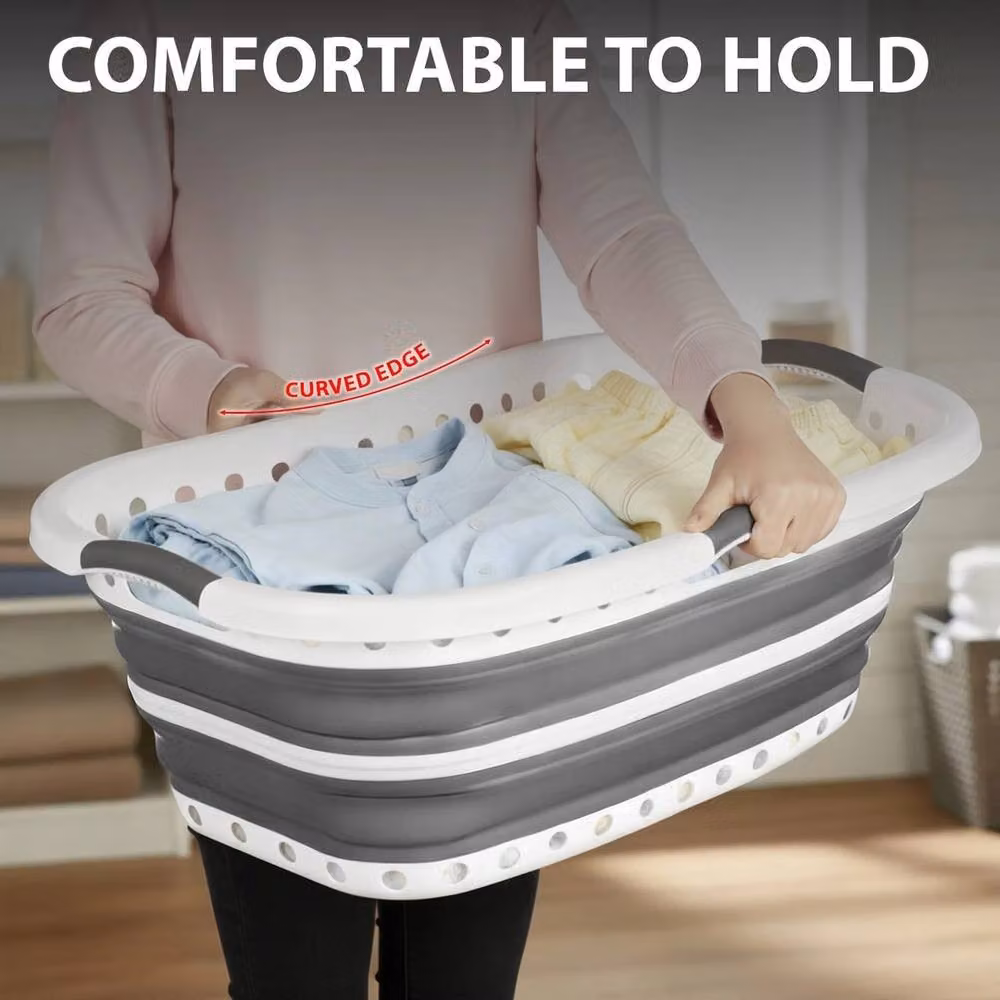 EONLION Collapsible Laundry Basket, 37L Capacity, Grey – 4