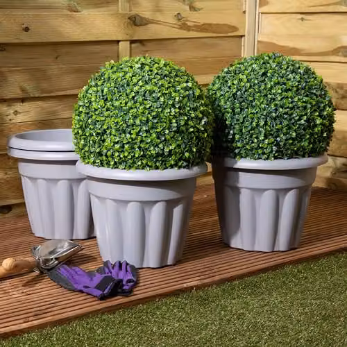 Wham Vista Round Plastic Garden Planters, Grey, 4 x Diameter: 33 cm, Height: 25 cm – 3