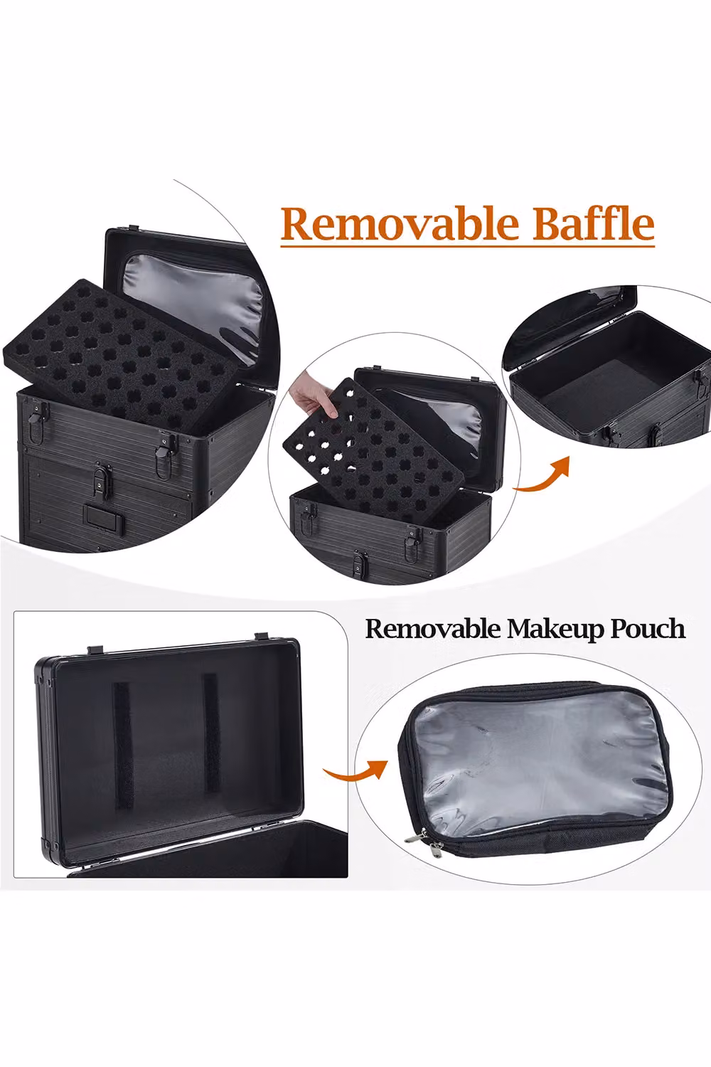 SHEONLY Professional 3-in-1 Rolling Cosmetic Case and Makeup Trolley Storage Organiser, Black – 3