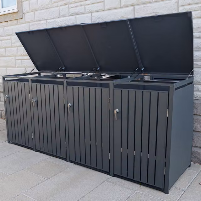 Garden Furniture Centre Anthracite Grey Galvanised Steel Quad Wheelie Bin Storage Cover