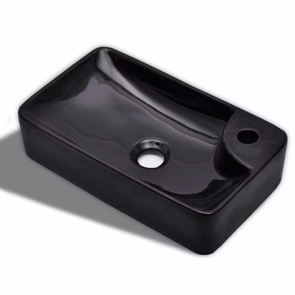 Berkfield Home Rectangular Ceramic Bathroom Sink Basin with Faucet Hole, Black – 2